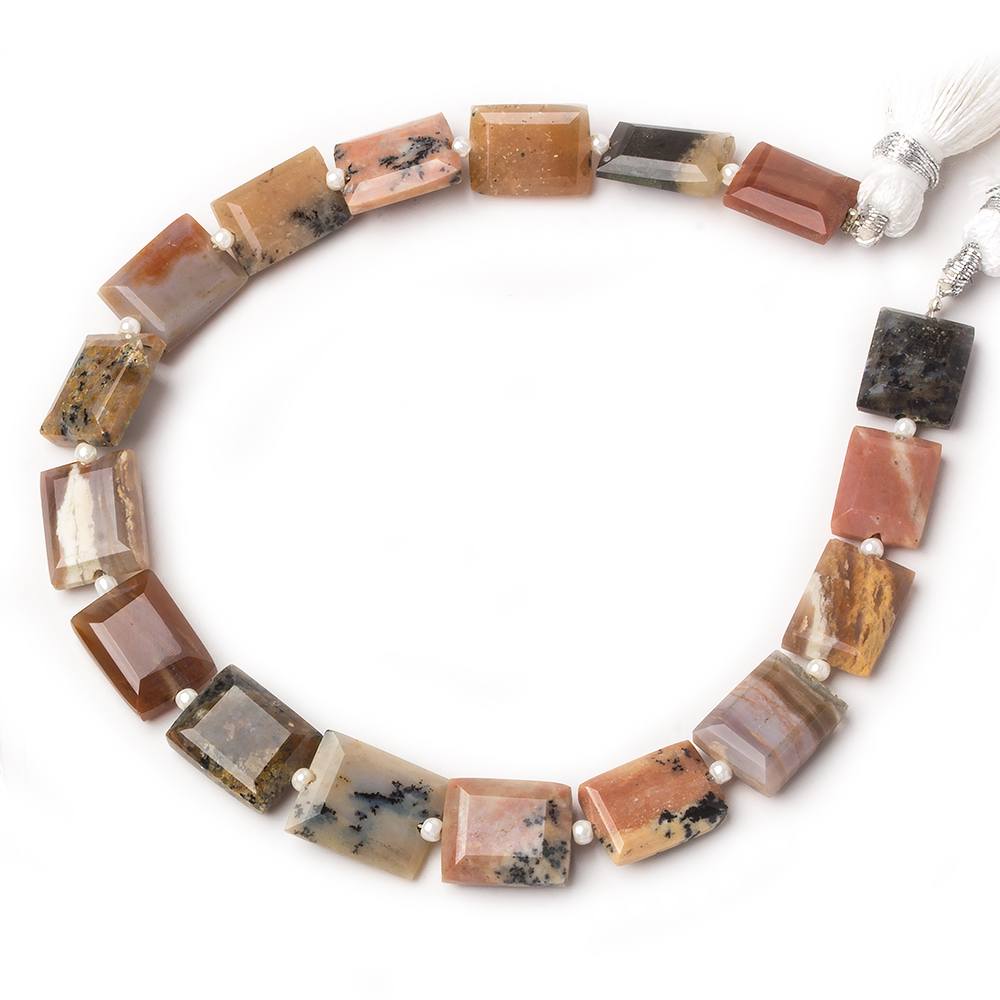 11x9-12x8mm Multi Gemstone bevel faceted rectangle beads 8 inch 14 pieces