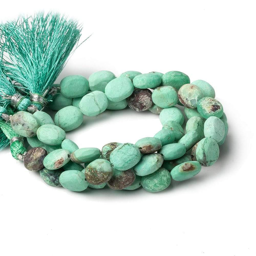11x9-13x10mm Matte Chrysoprase & Matrix plain ovals 7.5 inch 15 beads A