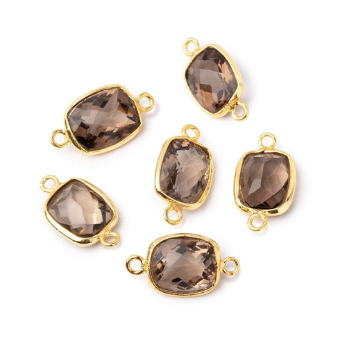 11x9mm Vermeil Bezel Smoky Quartz Pavilion Faceted Rectangle Connector 1 piece