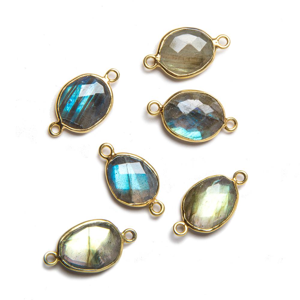 11x9mm Vermeil Bezeled Labradorite faceted nugget Connector 1 piece