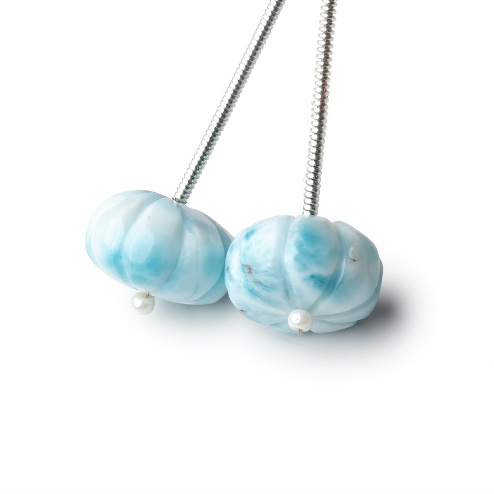 12-12.5mm Larimar Carved Melon Focals Set of 2 Beads