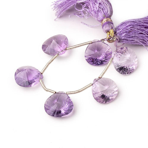 12-13mm Pink Amethyst Double Concave Faceted Hearts 4 inch 6 Beads AAA