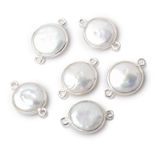 12-13mm Sterling Silver Bezel White Coin Freshwater Pearl Connector 1 piece