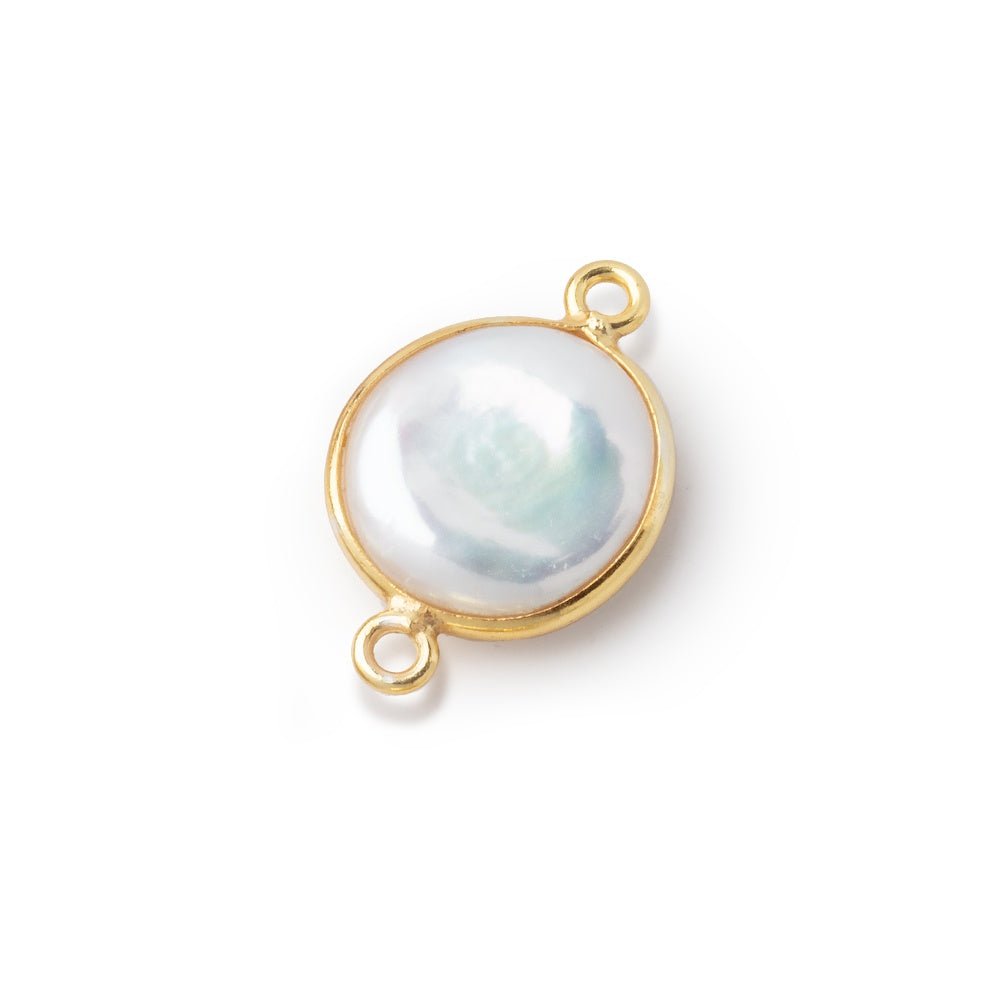 12-13mm Vermeil Bezel White Coin Freshwater Pearl Connector 1 piece