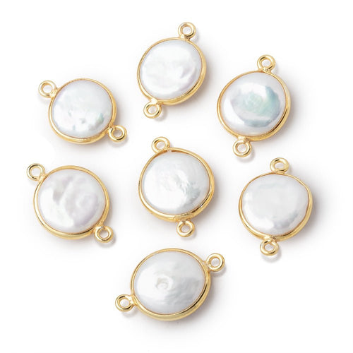 12-13mm Vermeil Bezel White Coin Freshwater Pearl Connector 1 piece