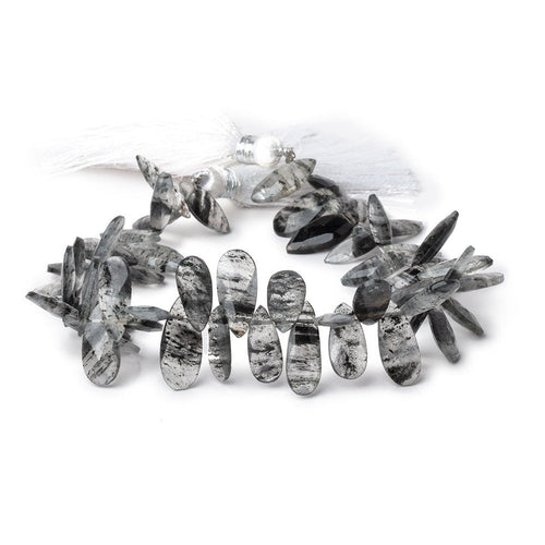 12-15mm Black Moss Quartz Faceted Pear & Marquise Beads 7.5 inch 54 pieces