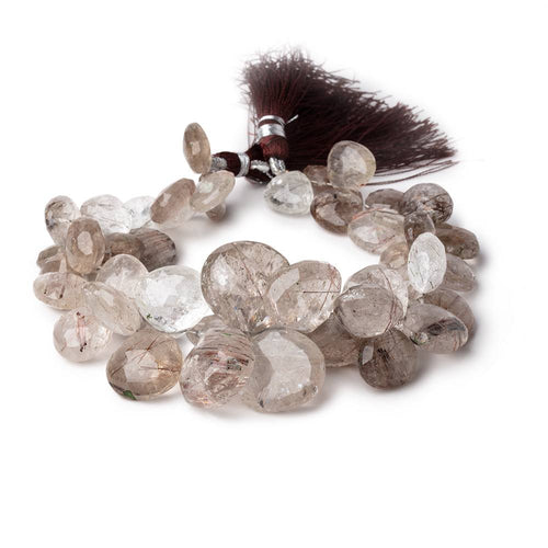 12-21mm Smoky Rutilated Quartz Faceted Heart Beads 9 inch 46 pieces AA