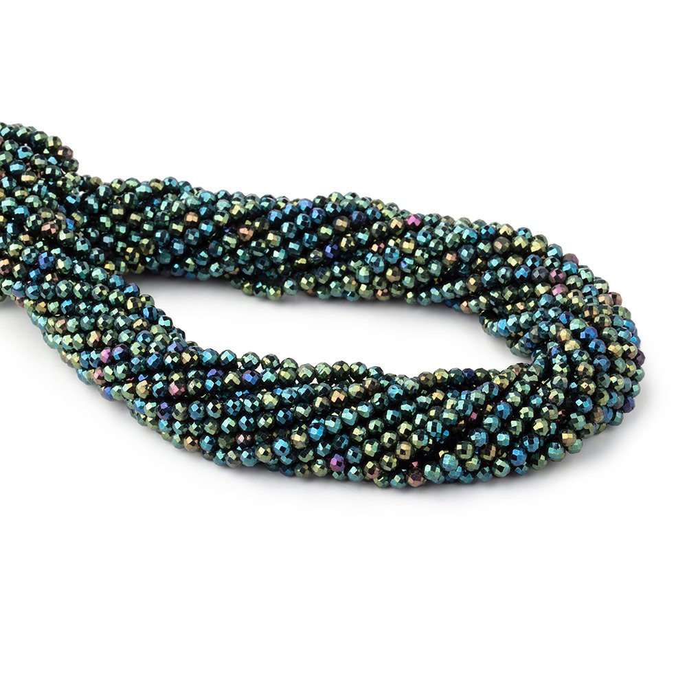 3mm Green Peacock Metallic Black Spinel Micro faceted rounds 13 inch 128 beads