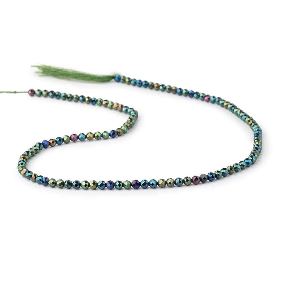 3mm Green Peacock Metallic Black Spinel Micro faceted rounds 13 inch 128 beads