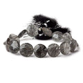12.5-14.5mm Black Tourmalinated Quartz Faceted Coins 8 inch 15 beads