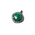 12.5mm Black Gold Bezel White CZ & Green Onyx Cushion Pendant 1pc