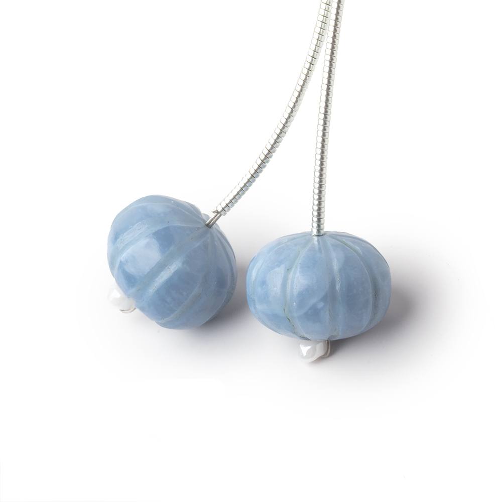 12.5mm Owyhee Blue Opal Carved Melon Focals Set of 2 Beads