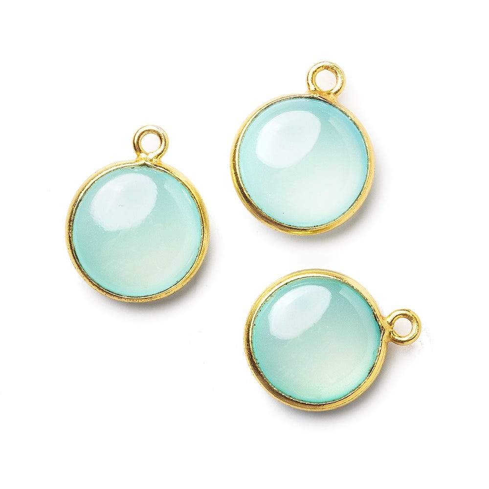 12.5mm Vermeil Bezel SeaBlue Chalcedony plain coin Pendant 1 focal bead