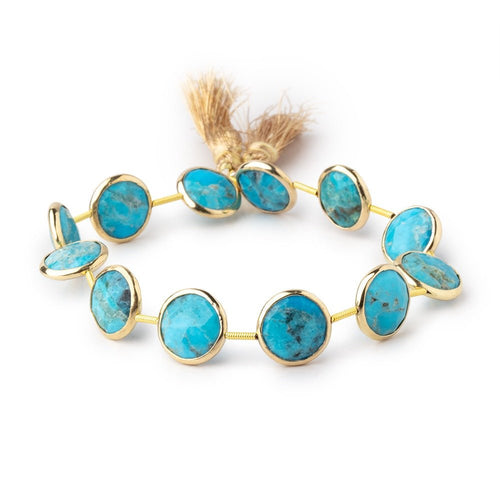 12.5mm Vermeil Bezel Turquoise Howlite Faceted Coin Beads 8 inch 12 pieces