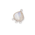 12mm .925 Silver Bezel Rainbow Moonstone faceted heart 3 ring Connector 1 piece