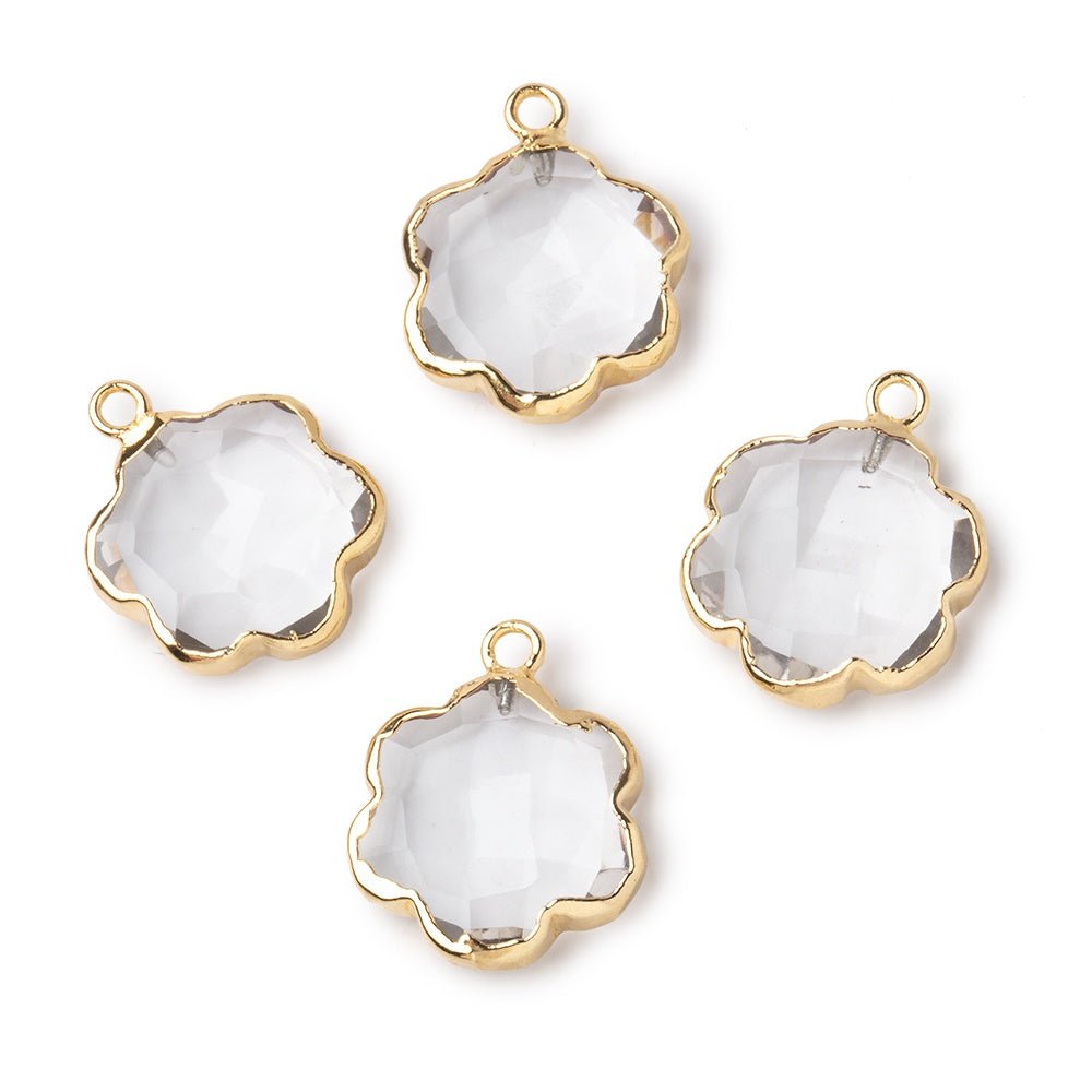 12mm Gold Leafed Crystal Quartz Faceted Flower Pendant 1 piece