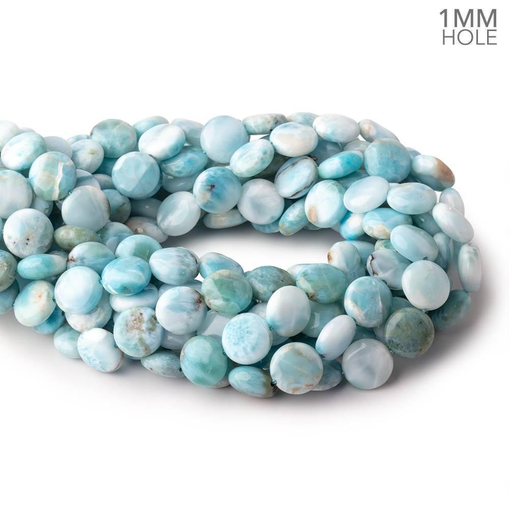 12mm Larimar Plain Coin Beads 15 inch 33 pieces AA 1mm Large Hole