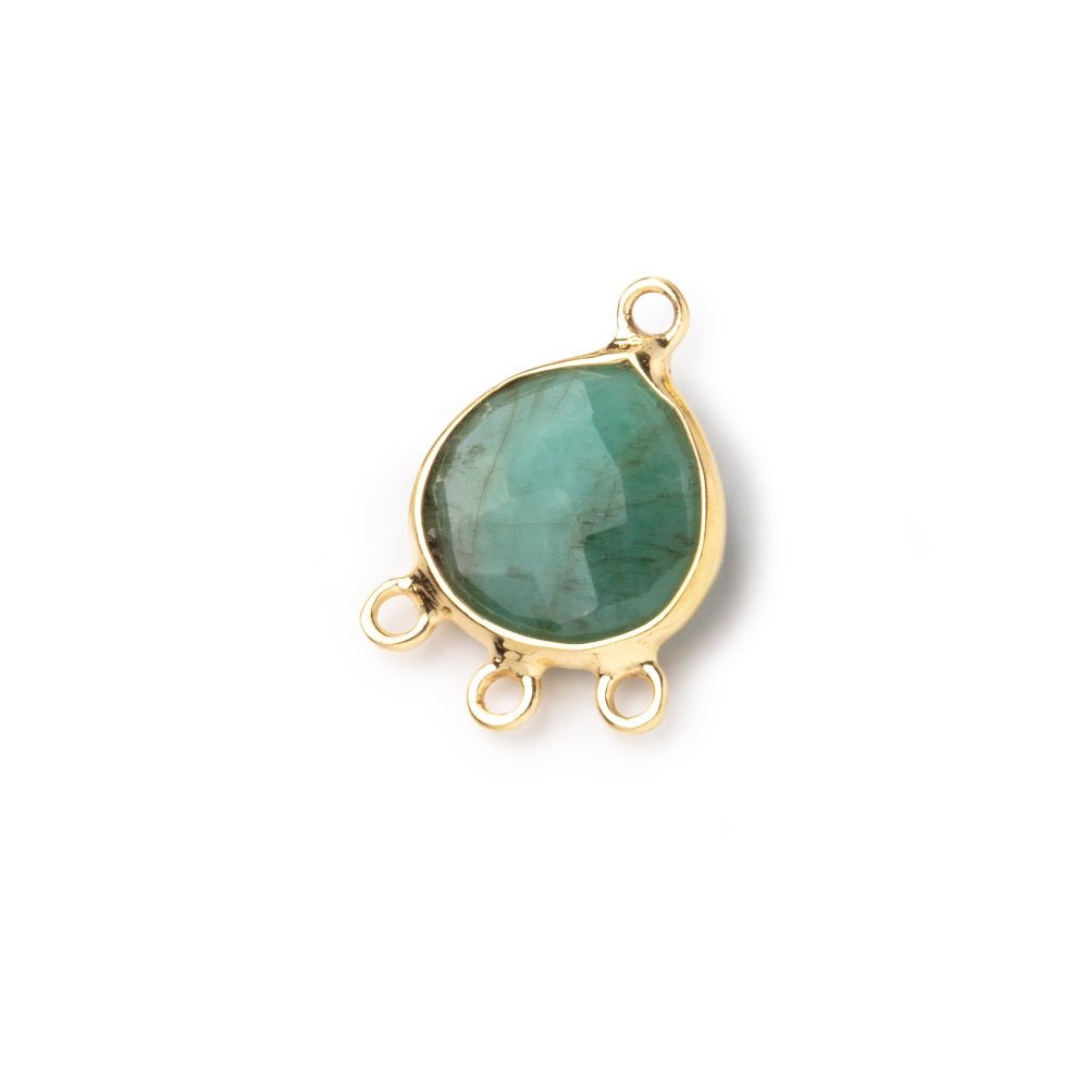 12mm Vermeil Bezel Emerald Faceted Heart 3 ring Connector 1 Focal piece