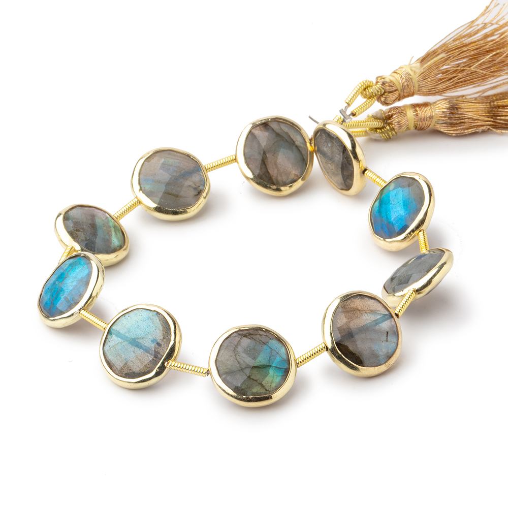 12mm Vermeil Bezel Labradorite Faceted Coin Beads 6.5 inch 11 pieces