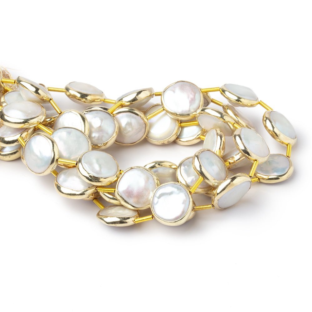 11mm Vermeil Bezel Off White Coin Pearl Strand 12 Beads