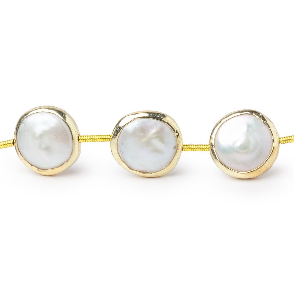 11mm Vermeil Bezel Off White Coin Pearl Strand 12 Beads