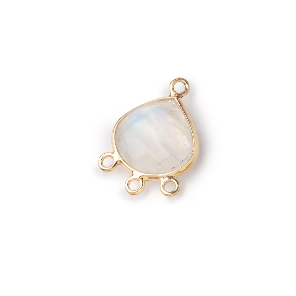12mm Vermeil Bezel Rainbow Moonstone faceted heart 3 ring Connector 1 piece