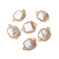12mm Vermeil Bezel Soft Peach Square Pearl Connector 1 Piece
