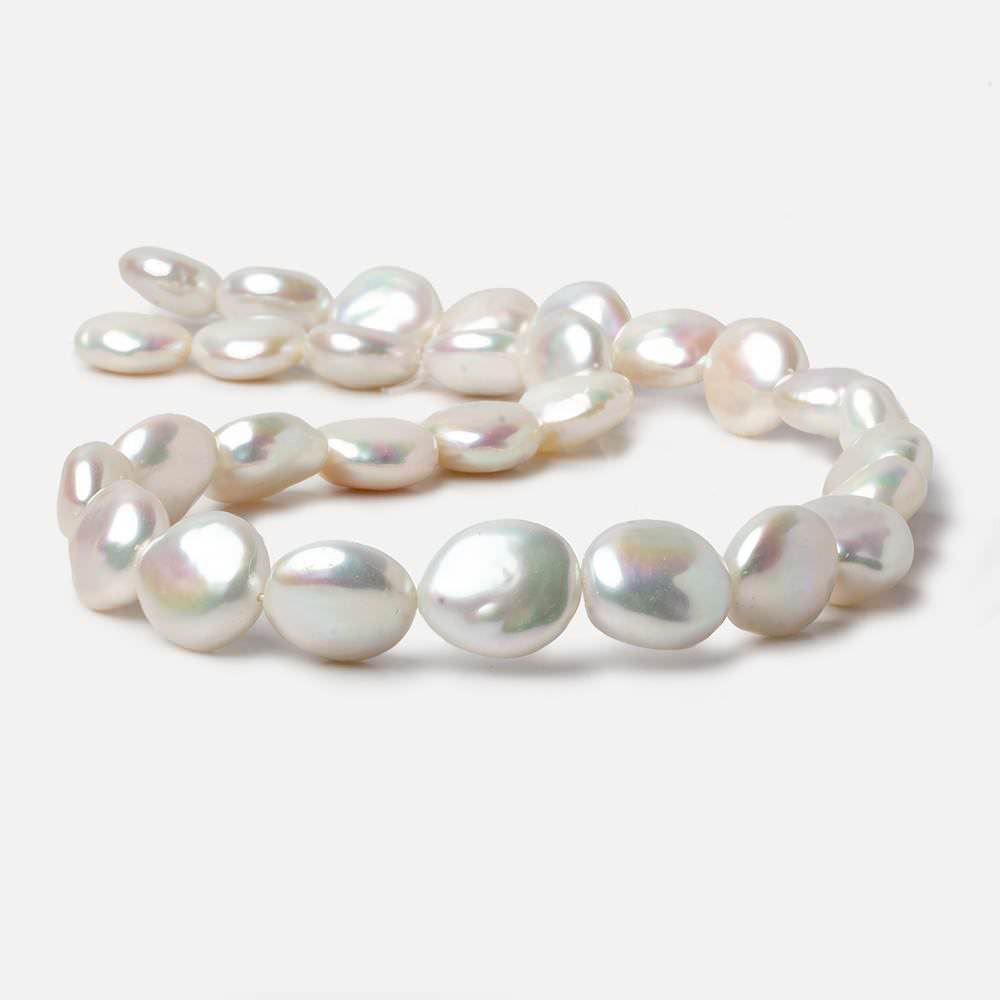 12mm White Iridescent Coin Freshwater Pearls 15 inch 29 pieces A