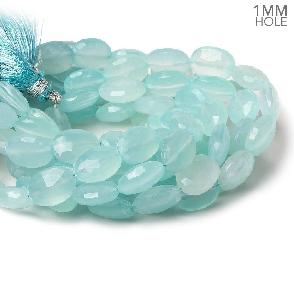 12x10-14x10mm Aqua Blue Chalcedony Faceted Oval 1mm hole 8 inch 15 beads