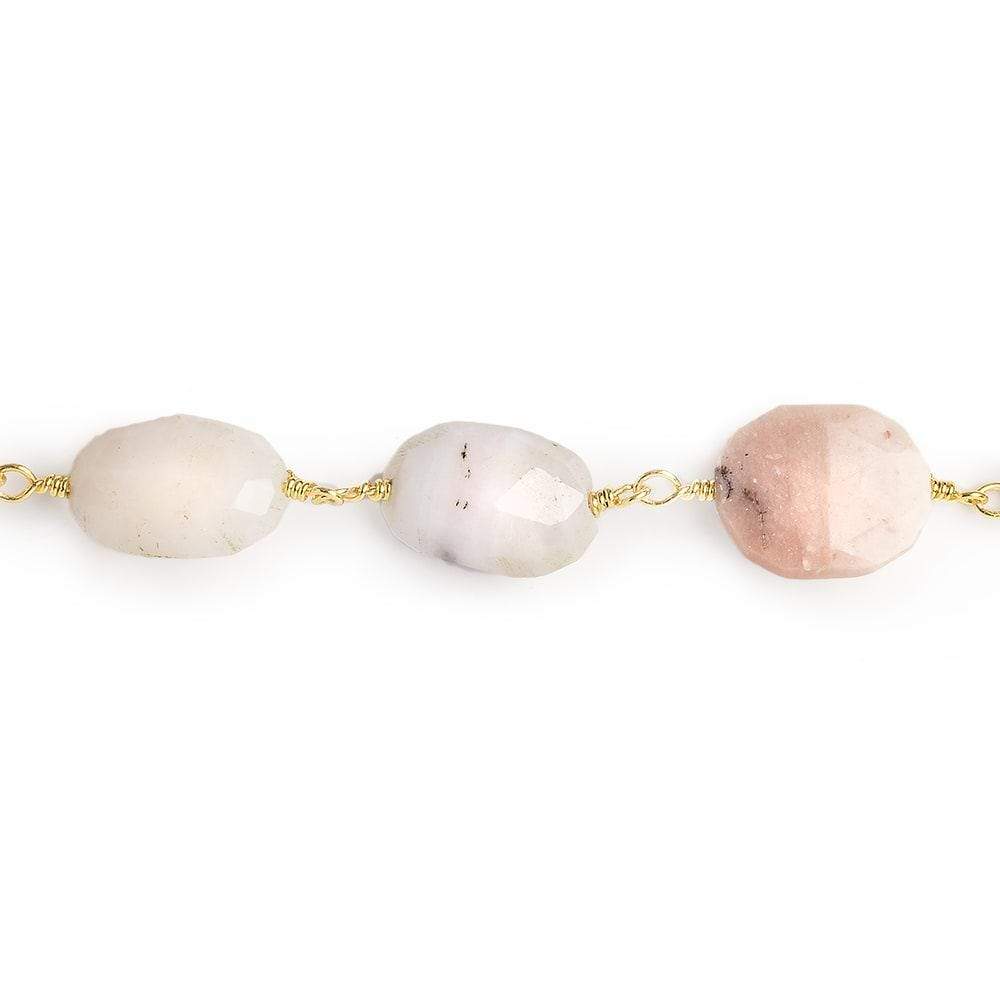 12x10-14x10mm Pink Peruvian Opal faceted oval Gold Chain by the foot 17 pieces