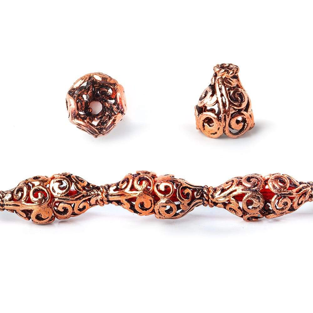 12x10mm Antiqued Copper Bead Cap Thick Filigree Design 8 inch 18 pcs