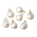 12x10mm Gold Leafed Rosé White Coin Freshwater Pearl Pendant 1 piece