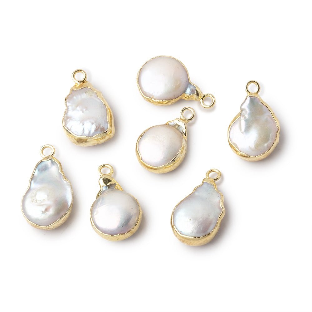12x10mm Gold Leafed Rosé White Coin Freshwater Pearl Pendant 1 piece