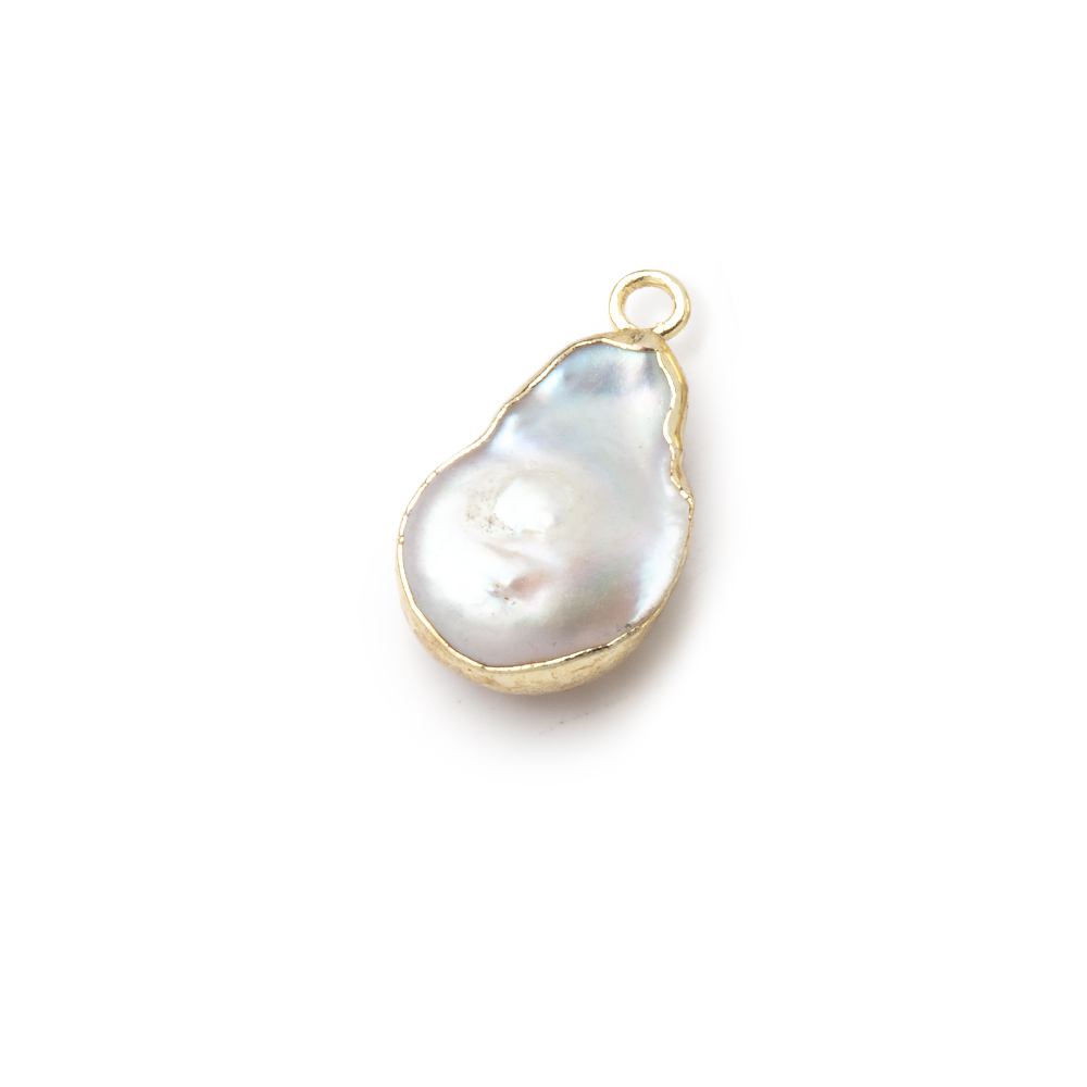 12x10mm Gold Leafed Rosé White Coin Freshwater Pearl Pendant 1 piece