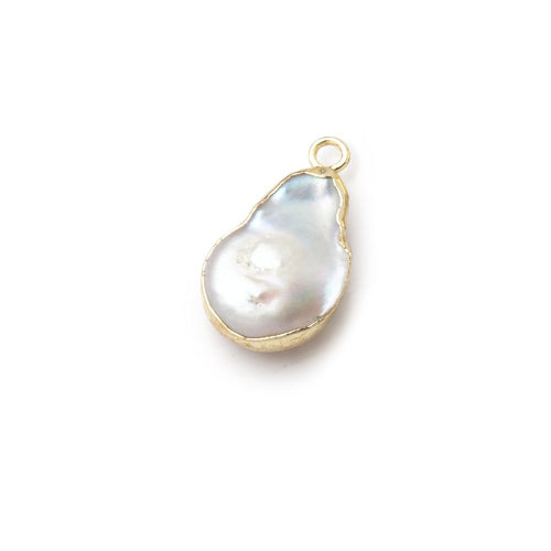 12x10mm Gold Leafed Rosé White Coin Freshwater Pearl Pendant 1 piece