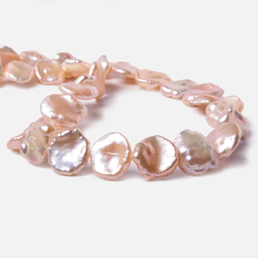 12x12-16x14mm Salmon Keshi side drilled Freshwater Pearls 16 inch 34 pieces