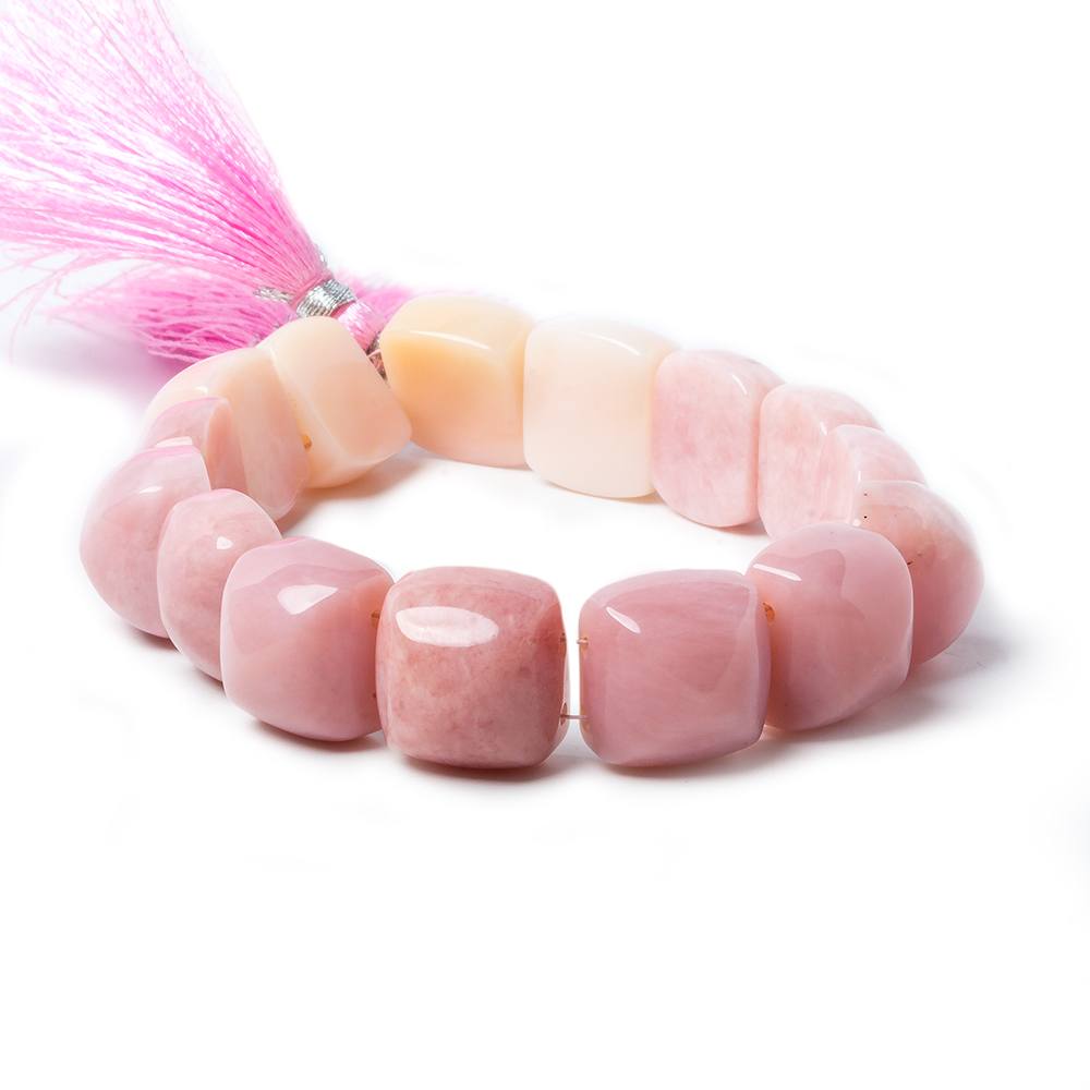 12x12mm Pink Peruvian Opal double drilled Cushions 8 inch 18 beads AA