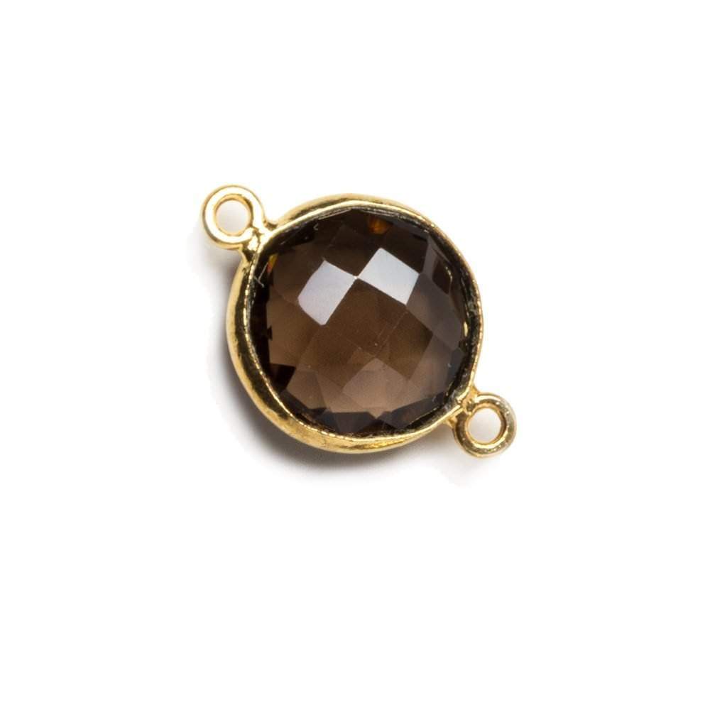 12x12mm Vermeil Bezeled Smoky Quartz faceted coin Connector 1 piece
