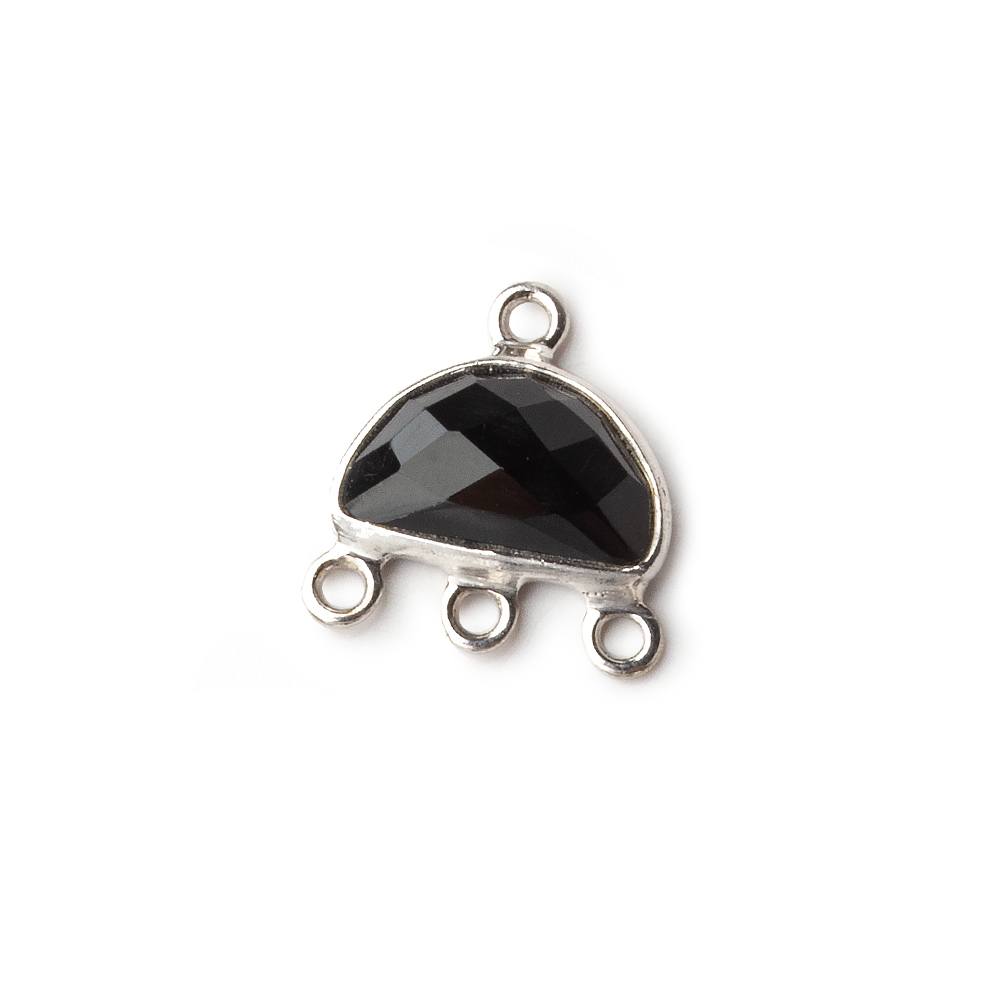12x13mm Silver Bezel Black Chalcedony Half Moon 3 ring Connector 1 focal bead