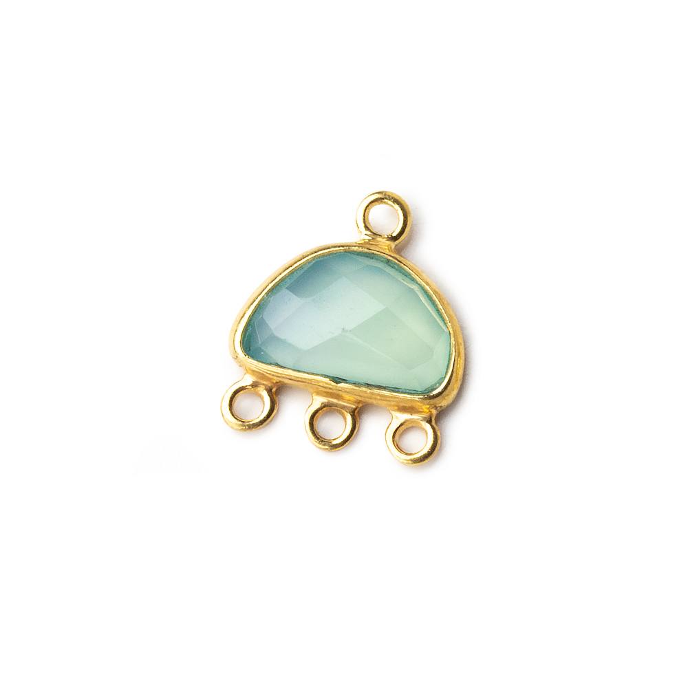 12x13mm Vermeil Bezel Seafoam Green Chalcedony Half Moon 3 ring Connector 1 focal bead