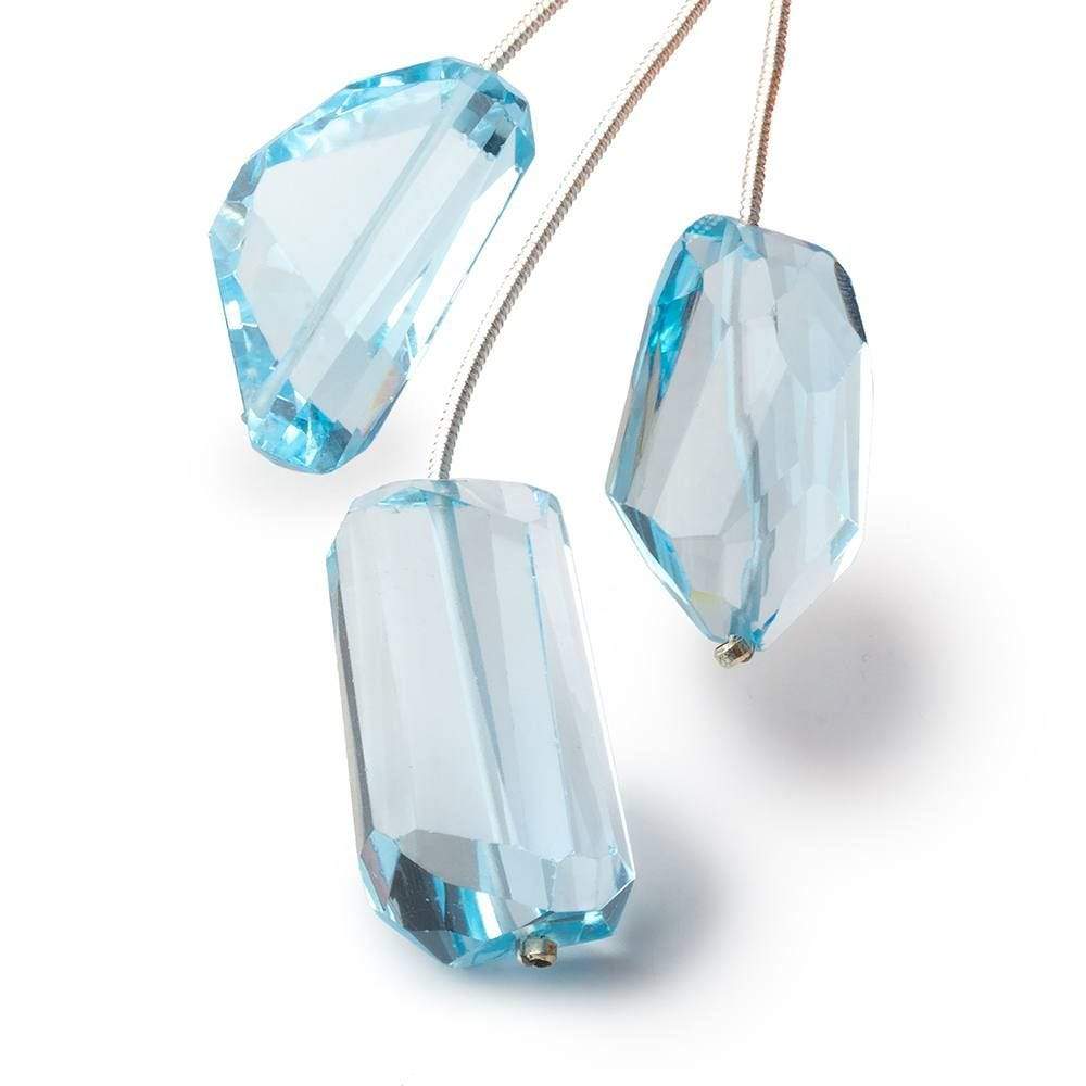 12x14-26x14mm Swiss Blue Topaz Faceted Nugget Focal Beads Set of 3 AA grade