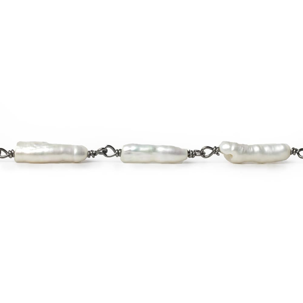 12x5-15x4mm White Biwa straight drill Black Gold .925 Silver Chain by the foot 16 pcs