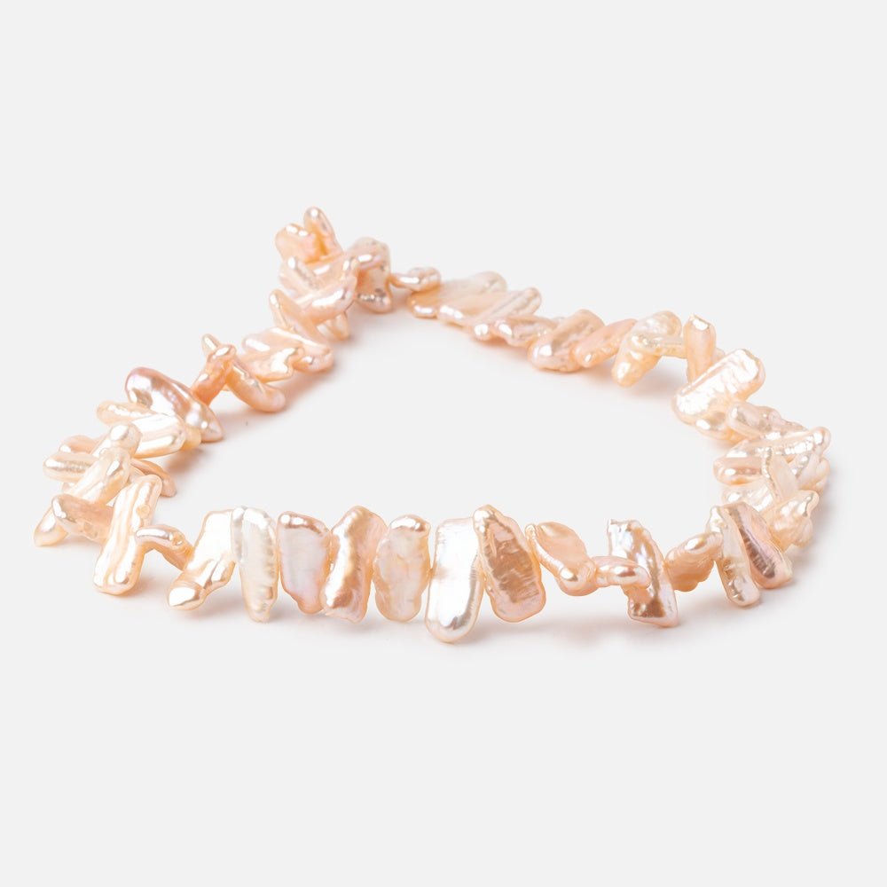 12x7-18x8mm Rosy Peach Side Drill Biwa Freshwater Pearls 16 inch 54 Beads