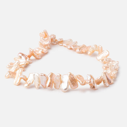 12x7-18x8mm Rosy Peach Side Drill Biwa Freshwater Pearls 16 inch 54 Beads