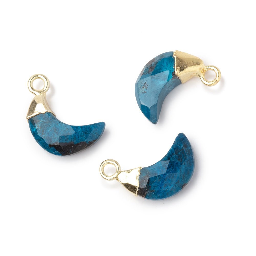 12x7mm Gold Leafed Chrysocolla Faceted Crescent Moon 1 Focal Pendant