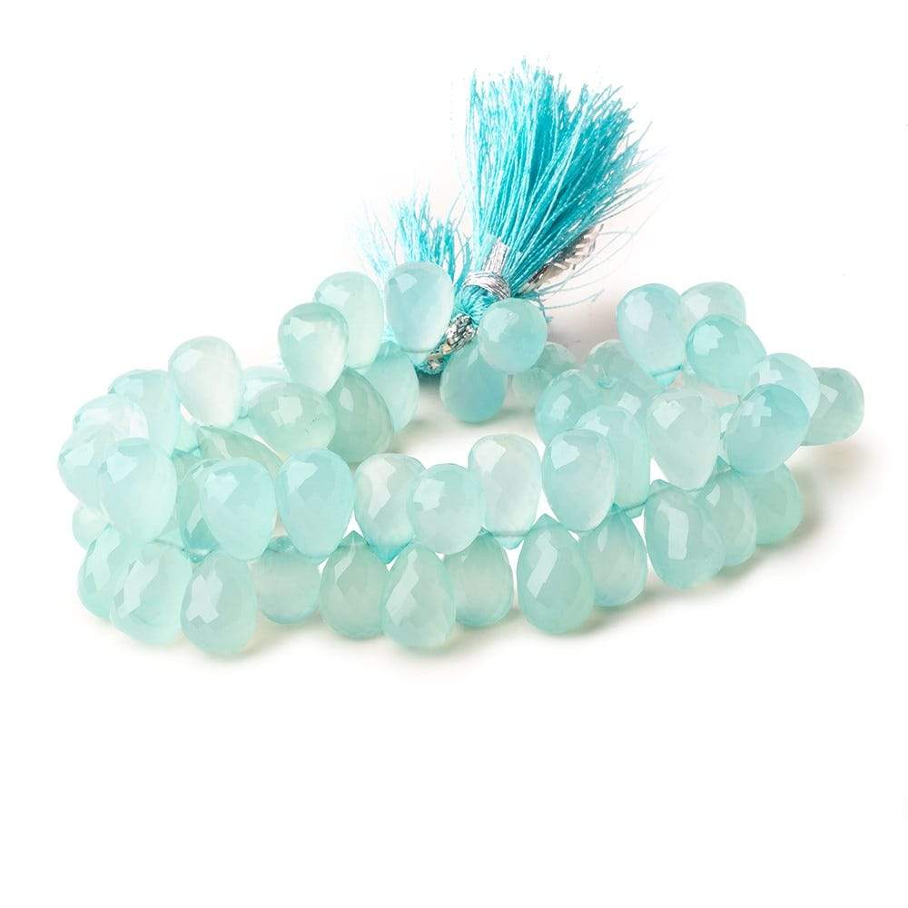 12x8mm Seafoam Blue Chalcedony top drilled faceted tear drop beads 8 inch 52 beads