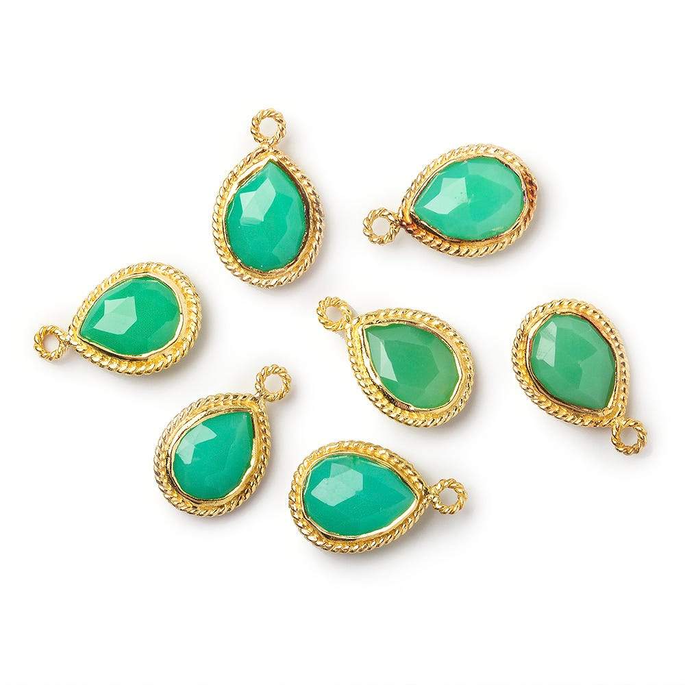 12x8mm Vermeil Rope Bezel Lime Green Chalcedony Pear Pendant 1 piece