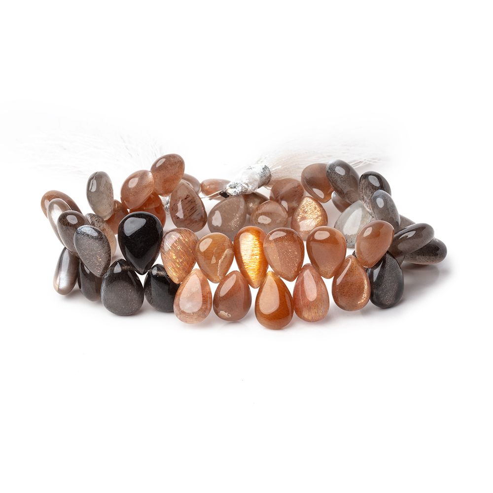 12x9-14x10mm Sunstone & Moonstone Plain Pear Beads 8 inch 48 pieces