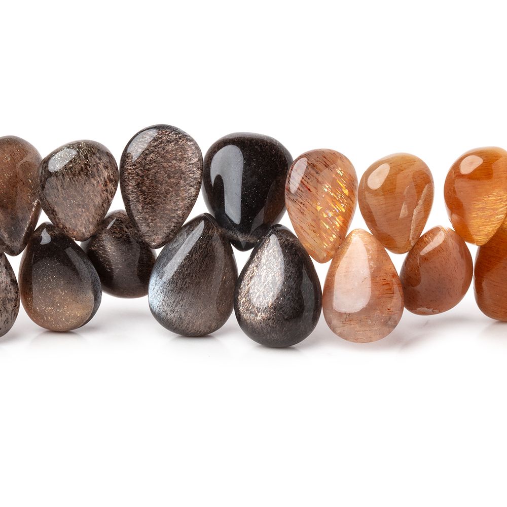 12x9-14x10mm Sunstone & Moonstone Plain Pear Beads 8 inch 48 pieces