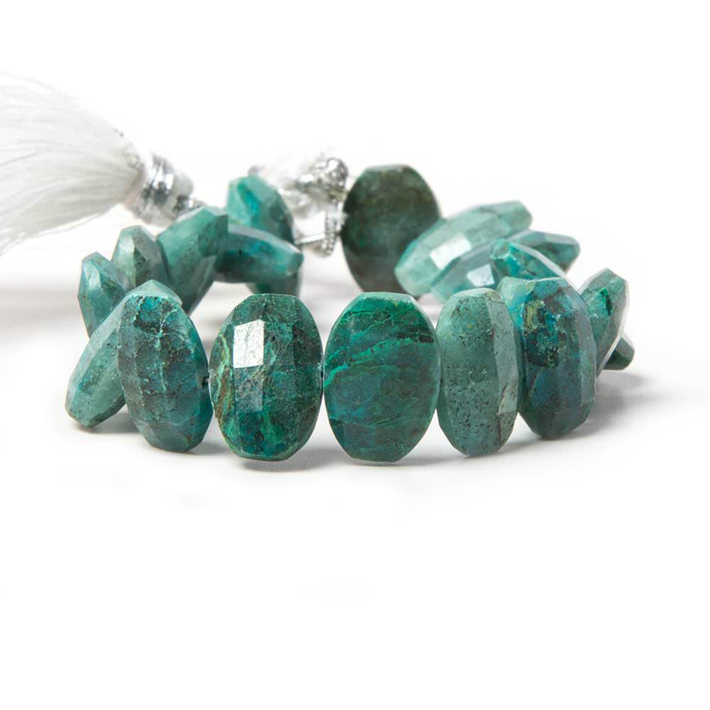 12x9mm Chrysocolla side drilled Faceted Cushion Beads 6 inch 17 pieces